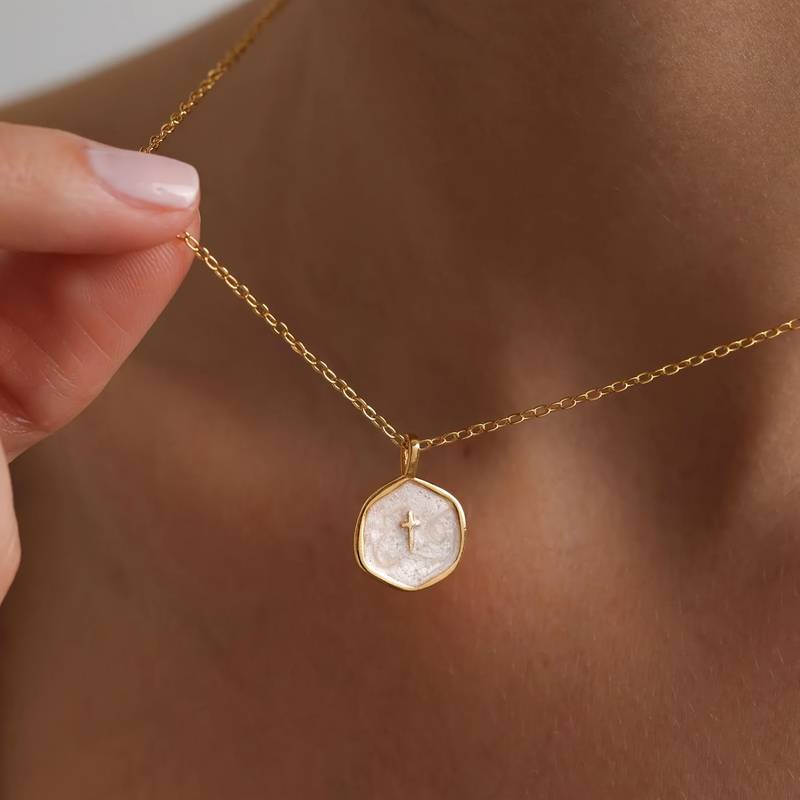 Pearlescent Pendant and Necklace Minimalist Christian Jewellery