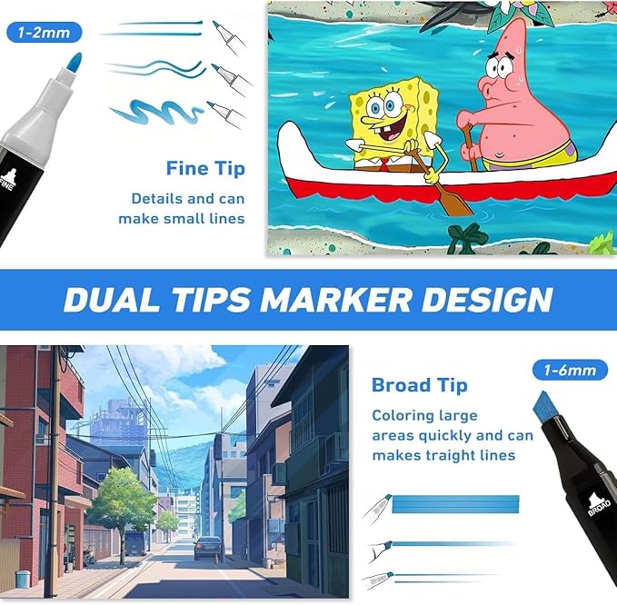 Dual Tip Marker Set 24 Colors | Fine & Chisel Tip Markers with Case