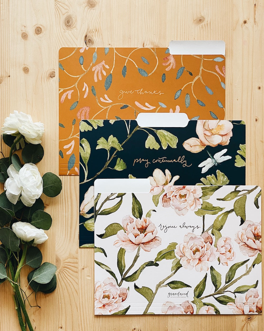 Set of 3 Floral File Folders | "Rejoice, Pray, Give Thanks"