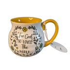 "For God So Loved The World" Ceramic Mug | John 3:16 Yellow & Floral Design