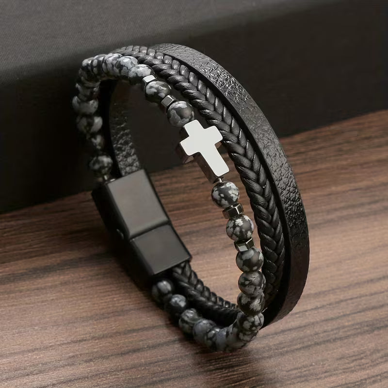 Simple Multi-Layer Bead Wristband for Men