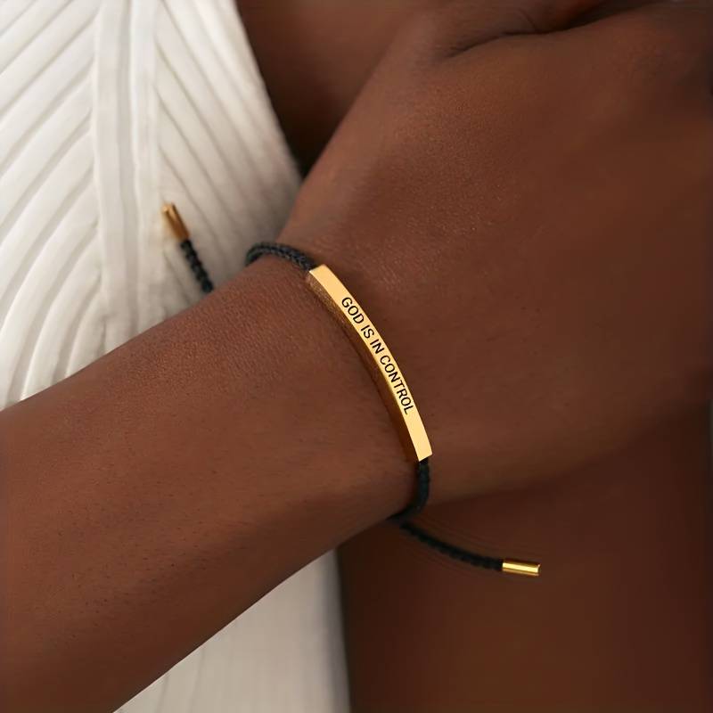 God is In Control Bracelet Engraved Minimalist Christian Jewellery