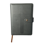 Black Embossed Cross Leatherette Journal with Snap Closure
