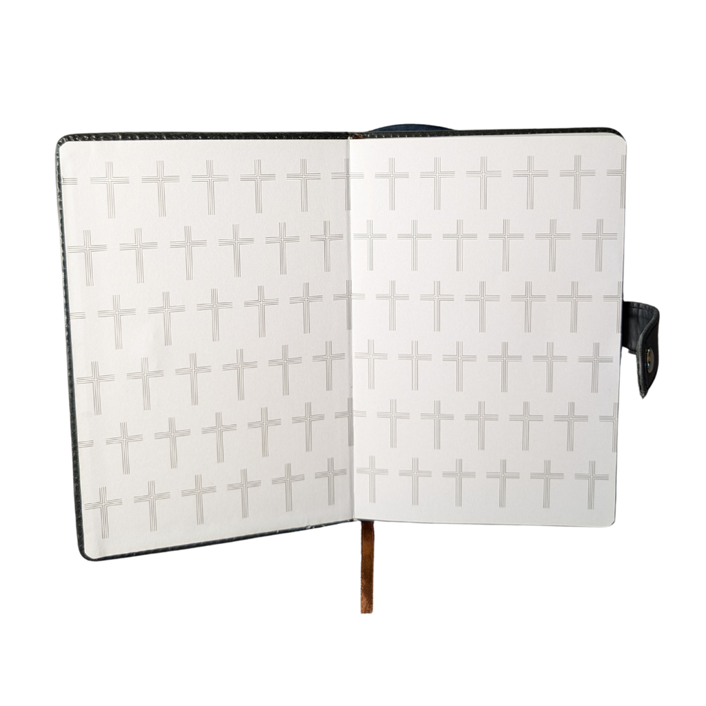 Black Embossed Cross Leatherette Journal with Snap Closure