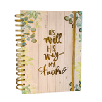 "His Will, His Way, My Faith" Spiral Bound Journal | Gold & Woodgrain Cover