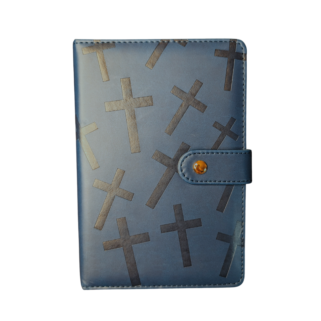 Navy Embossed Cross Leatherette Journal | Christian Snap Closure Notebook