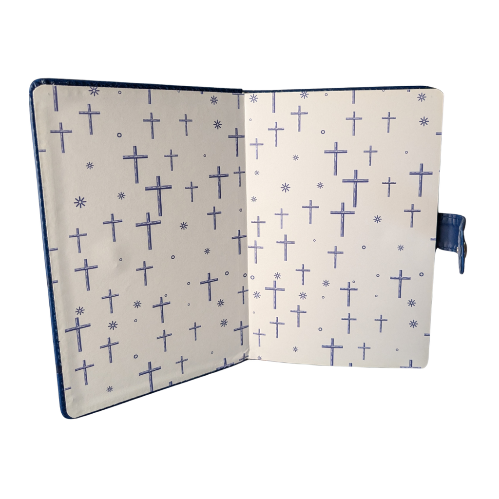 Navy Embossed Cross Leatherette Journal | Christian Snap Closure Notebook