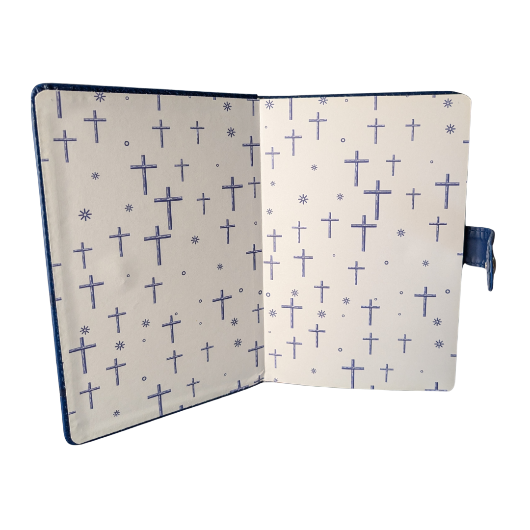 Navy Embossed Cross Leatherette Journal | Christian Snap Closure Notebook
