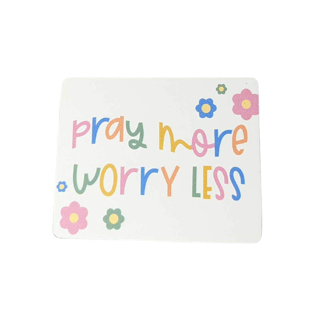 "Pray More Worry Less" Decorative Wood Block | Colorful Faith Accent Decor