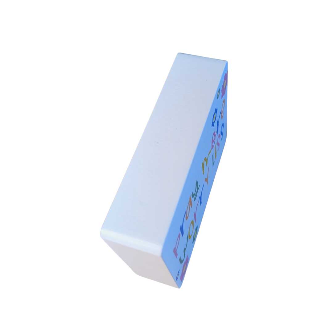 "Pray More Worry Less" Decorative Wood Block | Colorful Faith Accent Decor