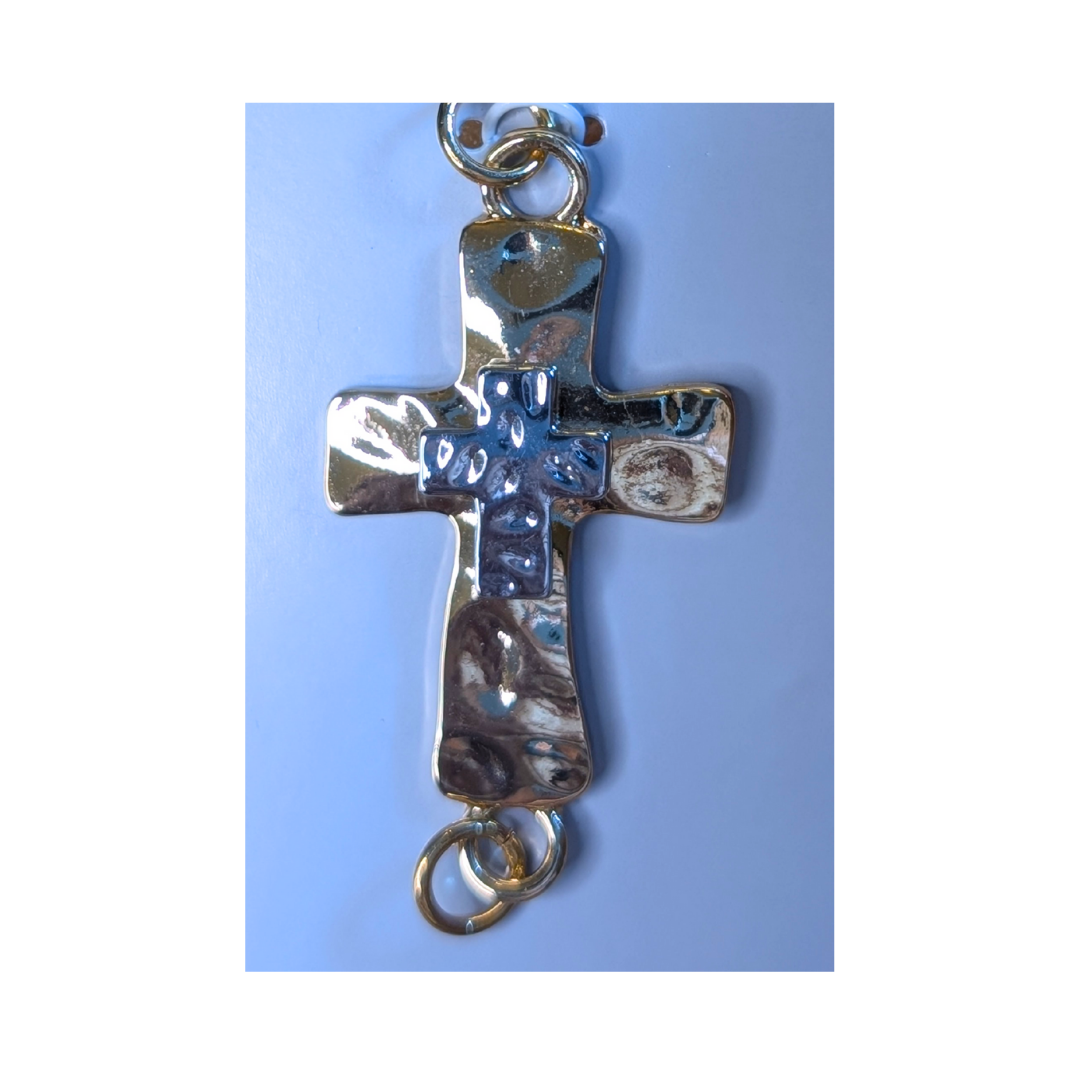 Simple Two-Tone Double Cross Pendant Necklace | Silver/Gold